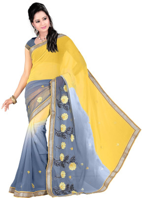 

Khushali Embroidered Fashion Chiffon Saree(Yellow, Grey), Grey;yellow