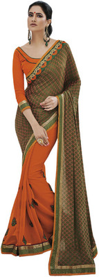 

Desi Butik Self Design Fashion Jacquard Saree(Multicolor), Green;orange
