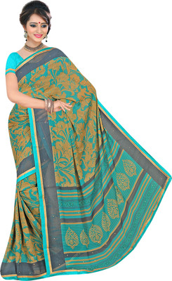 

Jiya Self Design, Printed, Embellished Fashion Georgette Saree(Brown, Light Blue)