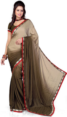 

Cenizas Solid Fashion Art Silk Saree(Brown)