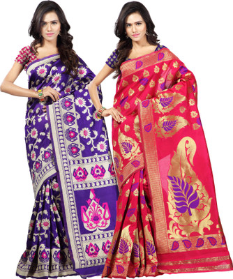 

Weavedeal Embellished Kanjivaram Silk Cotton Blend Saree(Pack of 2, Multicolor)