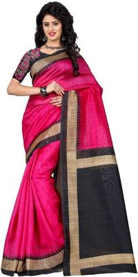 Trendz Style Printed, Striped Bhagalpuri Cotton Linen Blend Saree