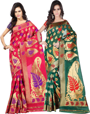

Weavedeal Embellished Kanjivaram Silk Cotton Blend Saree(Pack of 2, Multicolor)