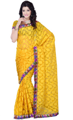 

JTInternational Self Design Fashion Jacquard Saree(Yellow), Dark yellow