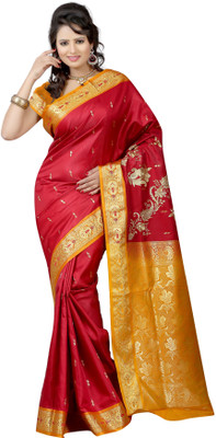 

Anushree Saree Self Design Fashion Handloom Banarasi Silk Saree(Multicolor), Red
