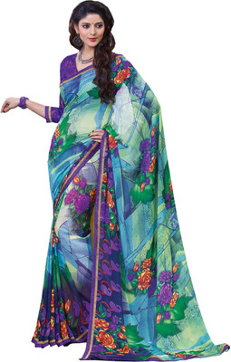 

Manthan Printed Daily Wear Georgette Saree(Pack of 2, Purple, Green), Green;violet