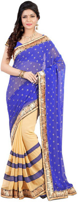 

Desi Butik Printed Fashion Georgette Saree(Blue, Beige), Blue and beige