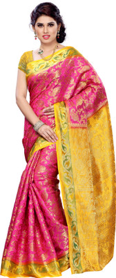 

Mimosa Woven Kanjivaram Art Silk Saree(Multicolor), Rani*gold