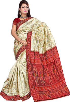 

Roopkala Silks Woven Pochampally Handloom Pure Silk Saree(Multicolor), Off white