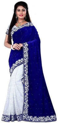 

Gunjan Creations Solid Fashion Velvet Saree(Blue)