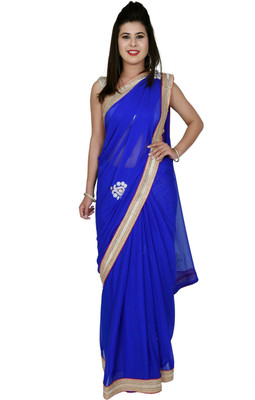 

Ellegent Solid Fashion Chiffon Saree(Blue)