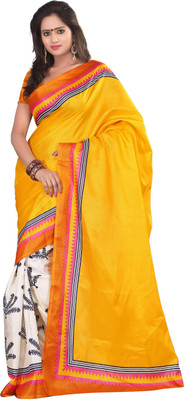

Poornathava Printed Bollywood Art Silk Saree(Yellow, White), Multicolor