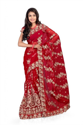 

Chirag Sarees Embroidered Fashion Net Saree(Red)