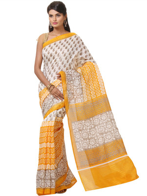 

JTInternational Printed Bhagalpuri Silk Saree(Yellow, Beige), Beige;yellow