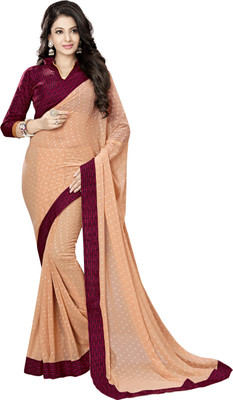 Khoobee Self Design, Printed Fashion Georgette Saree(Beige, Purple, Black), Beige;black;purple