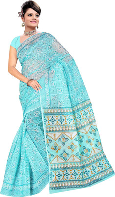 revathi textiles Printed Gadwal Cotton Saree(Blue)