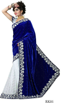 

Louis Vogue Embroidered Bollywood Velvet Saree(Dark Blue), Cream;darkblue