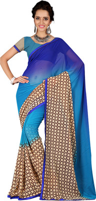 

Khushali Self Design, Printed Fashion Georgette Saree(Beige, Blue)