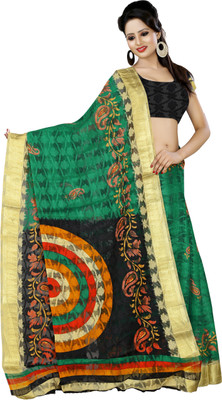 

Multi Retail Printed Bhagalpuri Printed Silk Saree(Green, Black)
