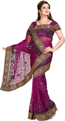 

Ishin Embroidered Fashion Net Saree(Purple)