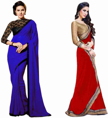 

Stylezone Self Design Fashion Chiffon Saree(Pack of 2, Blue, Red)