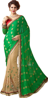 

Parisha Embroidered Fashion Georgette, Jacquard Saree(Green, Beige), Beige;green