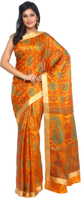 

Kataan Bazaar Printed Banarasi Handloom Tussar Silk Saree(Yellow)