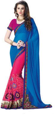 

Khushali Self Design, Embroidered Fashion Georgette Saree(Pink, Blue, Blue;pink