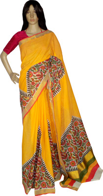 

KheyaliBoutique Floral Print Balarampuram Handloom Cotton Saree(Yellow)