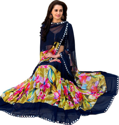 

Veddeal Printed Daily Wear Georgette Saree(Blue)