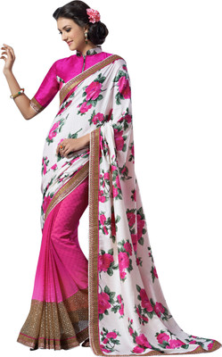 

Brijraj Embellished Fashion Raw Silk, Georgette Saree(Pink, White)