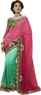 

Desi Butik Self Design Fashion Chiffon Saree(Pink)
