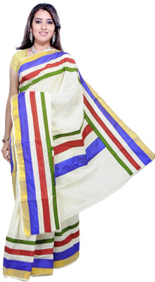 

Fashionkiosks Self Design Balarampuram Handloom Cotton Saree(Multicolor), Cream