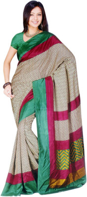 

Sunaina Printed Silk Saree(Green, White, Whitey-green