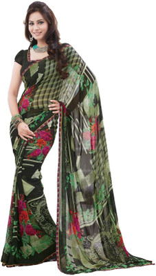 

Cenizas Floral Print Fashion Chiffon Saree(Black)