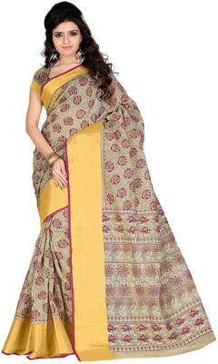 

Roopkala Silks Printed Fashion Cotton Saree(Beige)
