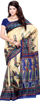 

JTInternational Printed Fashion Art Silk Saree(Beige, Blue), Multicolor