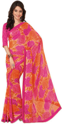 

Party Wear Dresses Printed Fashion Pure Chiffon Saree(Pink)