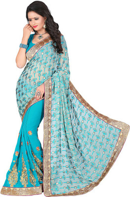 

Saara Floral Print Fashion Georgette Saree(Blue), Light blue