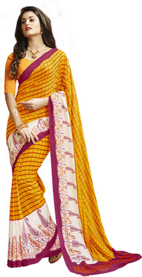 

Lovelylook Printed Daily Wear Georgette Saree(Yellow, White), Yellow & cream