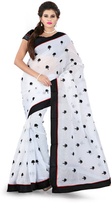 Weavedeal Embellished, Embroidered Bollywood Cotton, Chanderi Saree(Black)