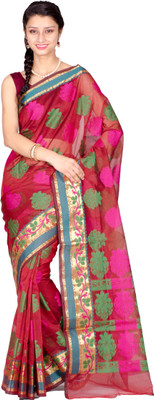 

Chandrakala Self Design Banarasi Cotton Saree(Multicolor), Redish maroon