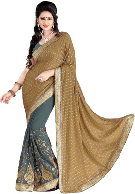 

Khoobee Self Design, Embroidered, Embellished Fashion Georgette Saree(Grey