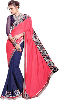 

Lovelylook Embroidered Daily Wear Chiffon, Georgette Saree(Pink, Blue)