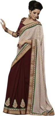 

Desi Butik Self Design Fashion Crepe Saree(Multicolor), Beige;maroon