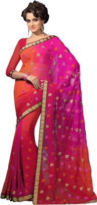 

Lovely Look Embroidered Daily Wear Georgette Saree(Pink, Orange)