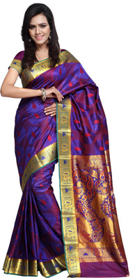 

Varkala Silk Sarees Woven Kanjivaram Silk Saree(Blue, Red), Royal blue