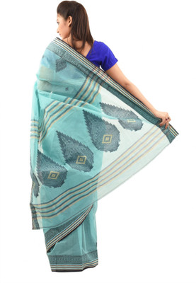 

Tantuja Self Design Tangail Handloom Cotton Saree(Blue)
