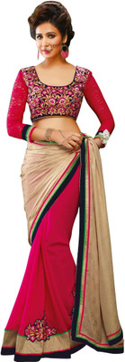 

Jiya Self Design, Embroidered, Embellished Fashion Georgette, Chiffon, Jacquard Saree(Pink, Beige, Blue), Beige;blue;pink