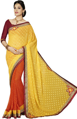

Desi Butik Embroidered Fashion Georgette Saree(Yellow)